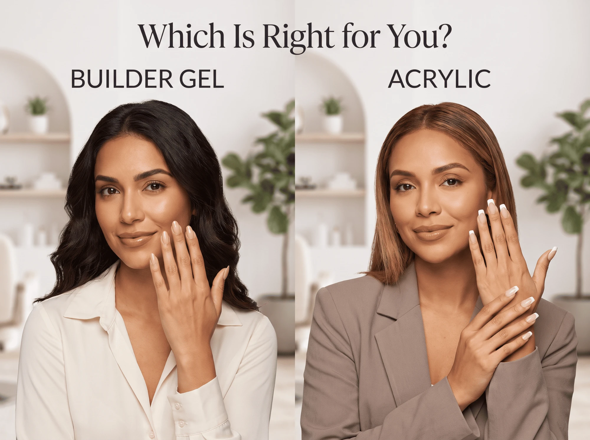 Comparación entre una manicura con builder gel y una con acrílico